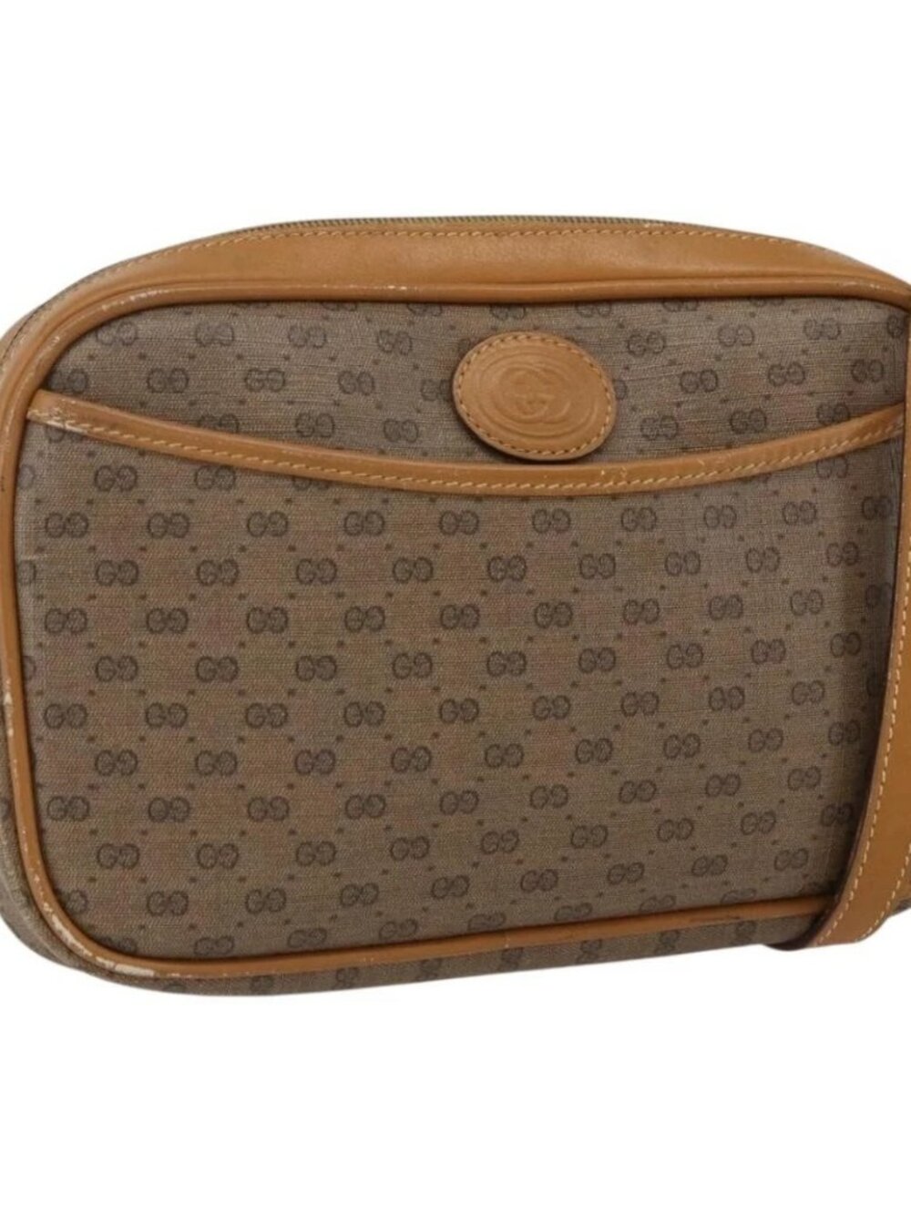 GUCCI Micro GG Supreme Shoulder Bag PVC Beige Gold Auth BA10809